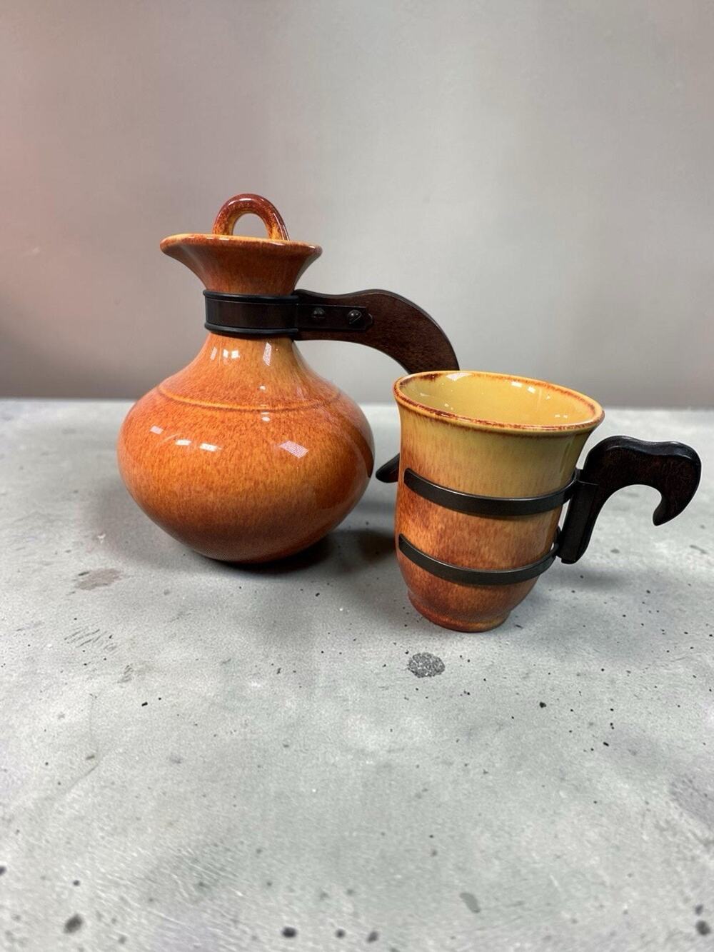 Vintage Franciscan Ware El Patio Golden Glow Carafe Decanter w/ Matching Mug